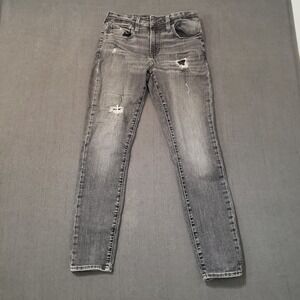Aero Jeans Mens 30x30 Super Skinny Black Distressed